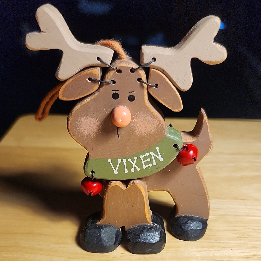 Festive "Vixen" Reindeer Ornament with Red Bells